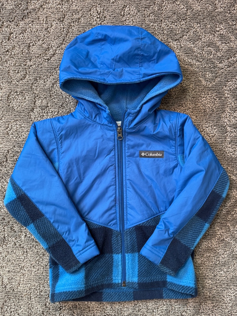 Columbia Blue Hooded Fleece lined Kids Jacket with Navy Accents